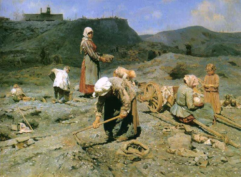 Nikolay Bogdanov-Belsky Poor Collecting Coal China oil painting art